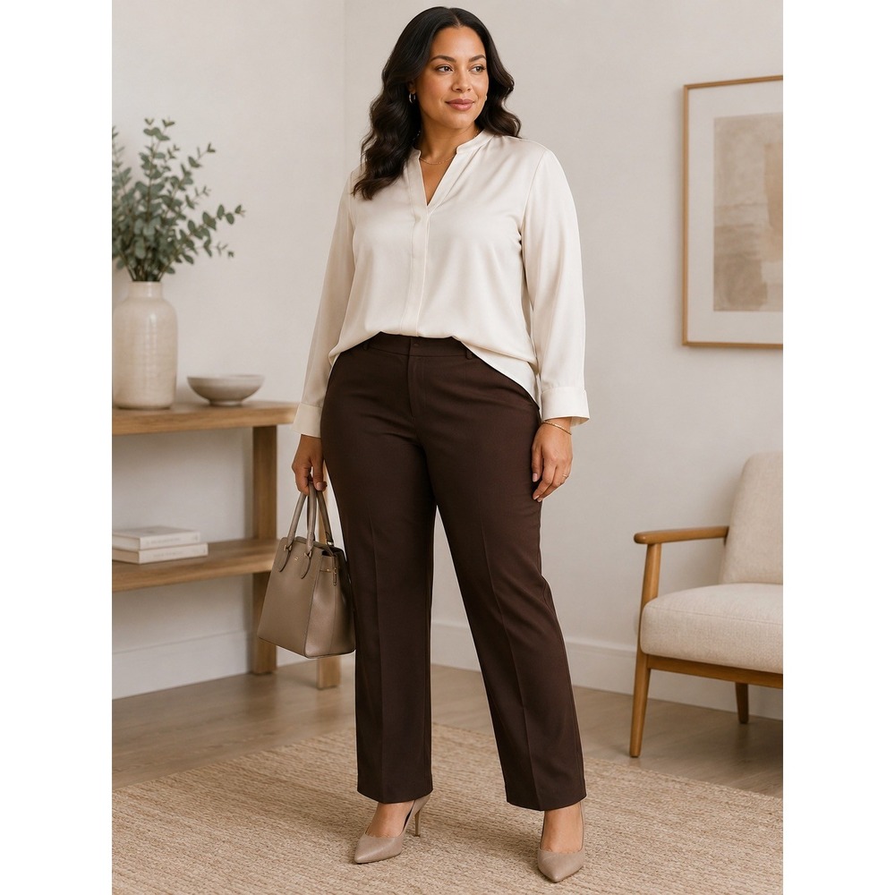 Lafayette 148 New York Brown Wool Blend Straightβ Leg Trousers Pants Womens 16